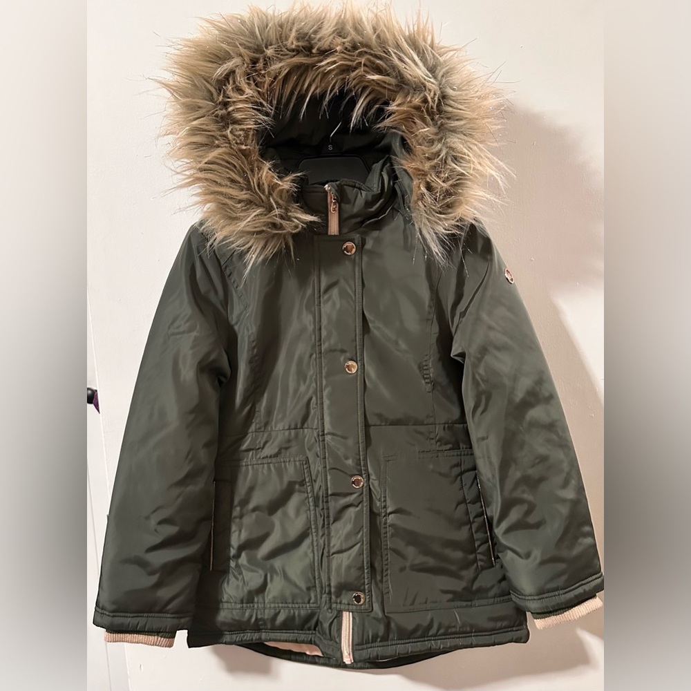 New Michael Kors Big Kids Parka with Sparkly Fur Trim Hoodie